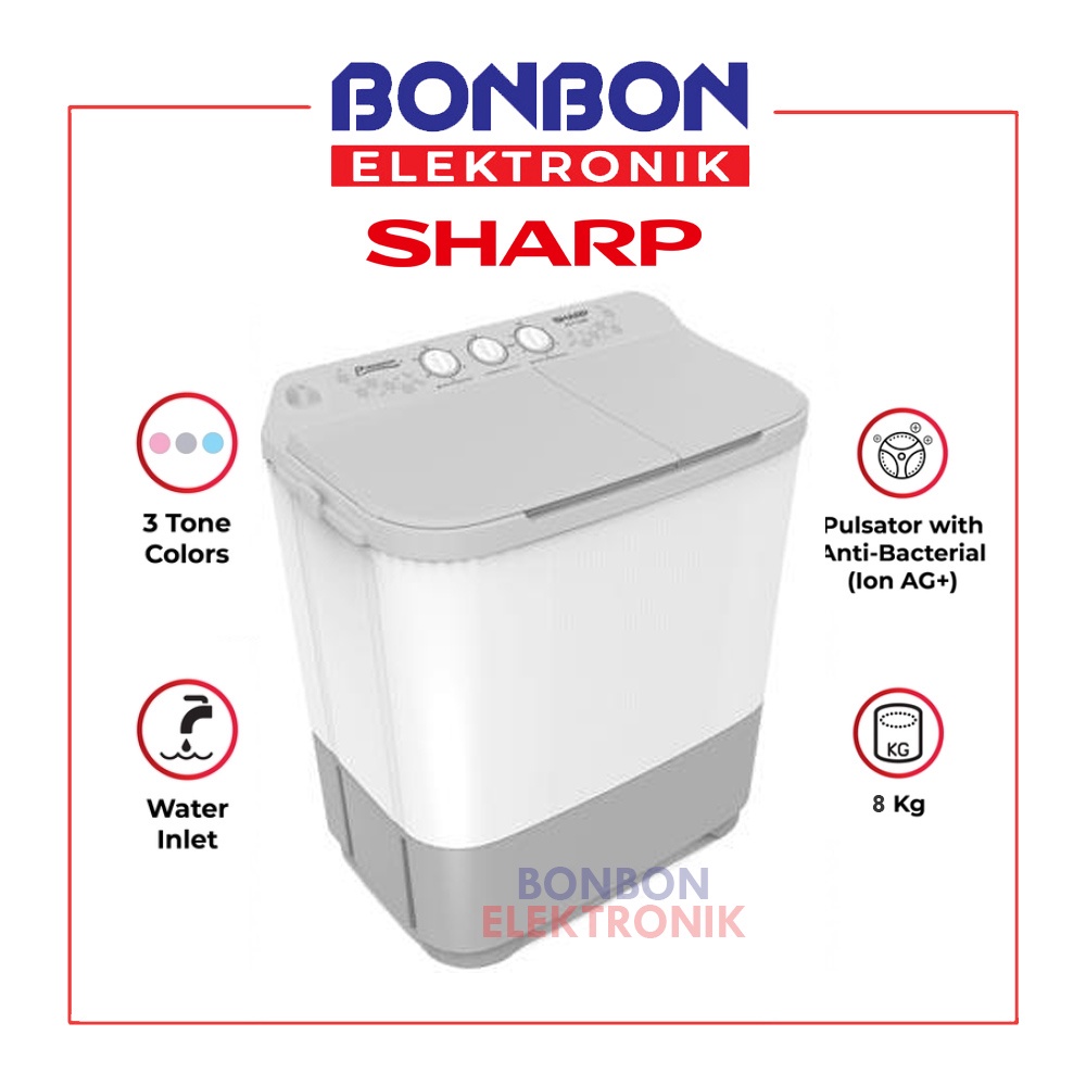 Sharp Mesin Cuci 2 Tabung 8KG ES-T90MW-HK / EST 90MW HK / EST 90MWHK