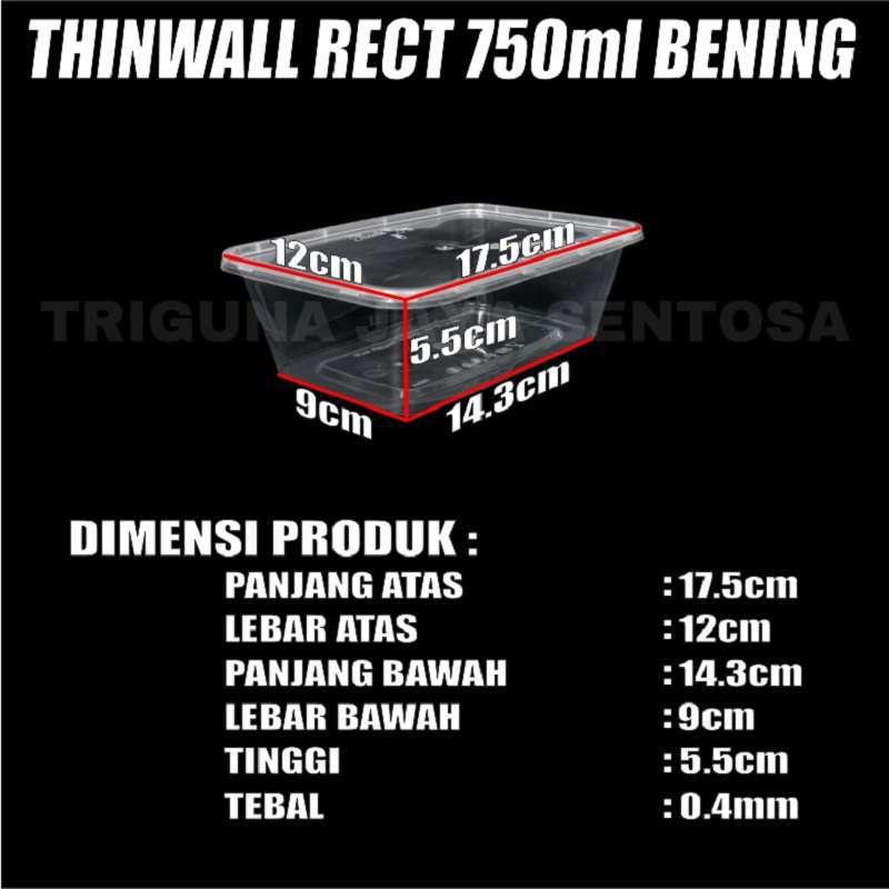 Thinwall Rectangle 200ml 500ml 650ml 750ml 1000ml Per Dus Kotak Makan Persegi Panjang Plastik Jskrm