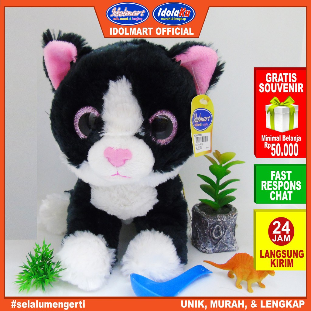 IDOLAKU Boneka Kucing / ukuran 25 cm / Kucing mata warna / Boneka SNI