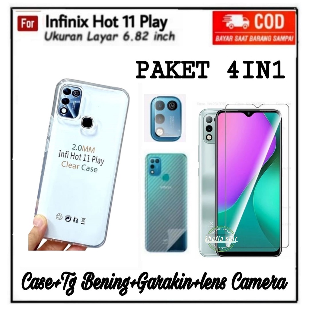 4IN1 CASE INFINIX HOT 11 PLAY HOT 10 PLAY SOFTCASE CLEAR PREMIUM HD PROTECT CAMERA