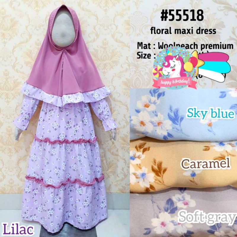 4-12th GAMIS ANAK PEREMPUAN monalisa bunga cantik GAMIS ANAK CATHERINE SET HIJAB SYARI PREMIUM