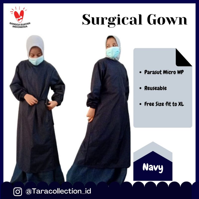 APD Gown I Surgical Gown I Jubah Operasi I Baju Medis I Gown Parasut Micro - Navy