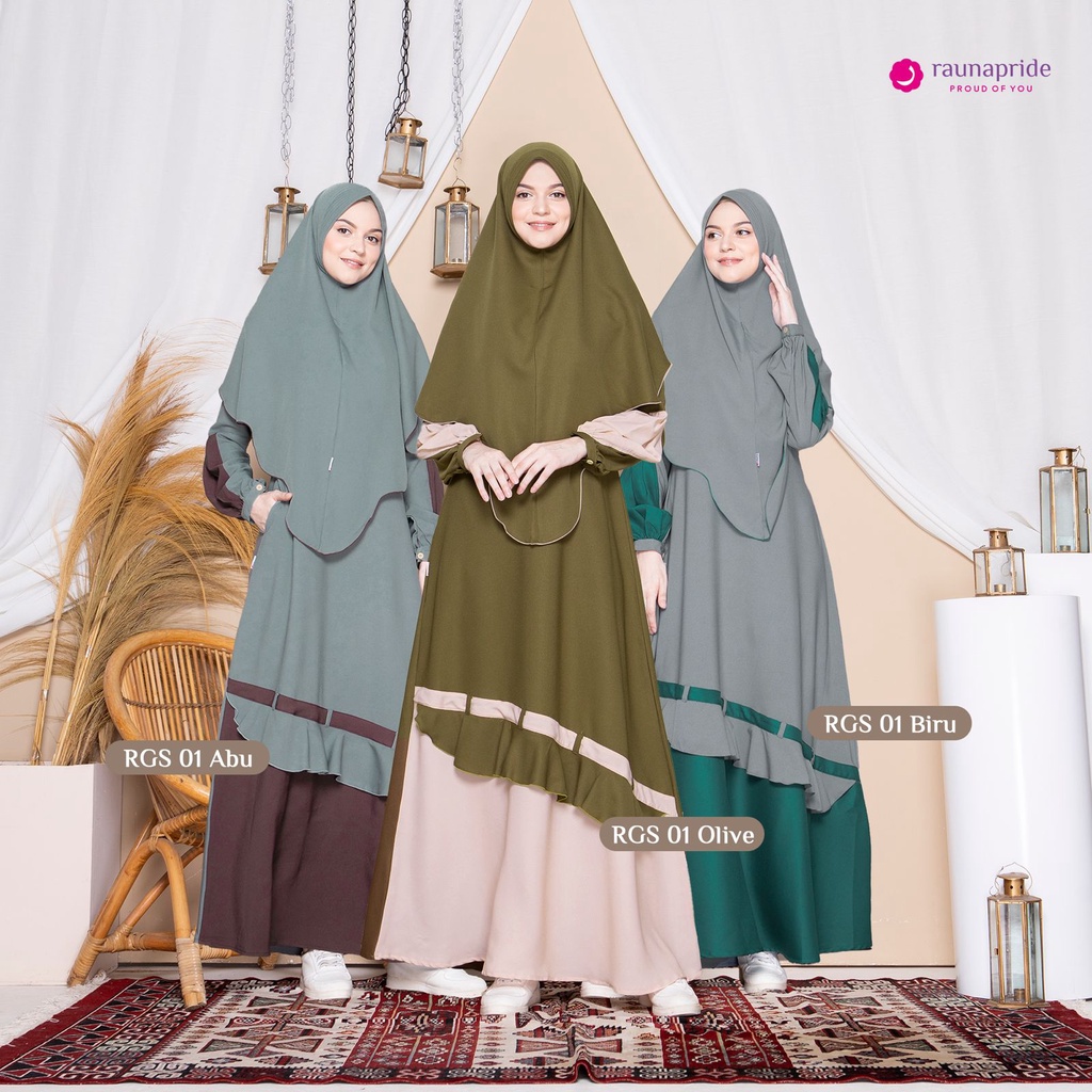 gamis syari rauna RGS 01 / gamis plus jilbab / baju muslim wanita / gamis dewasa / gamis polos / dre