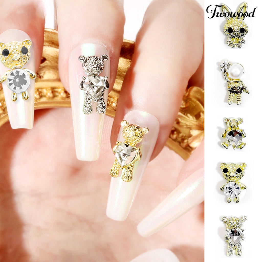 10 Pcs Perhiasan Nail Art Bahan Alloy Bentuk Beruang Untuk Wanita