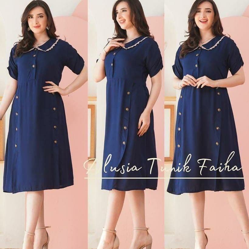 Dress Tunik Wanita Casual Korea Rayon Premium Lengan Pendek  Kerah Renda LD 110