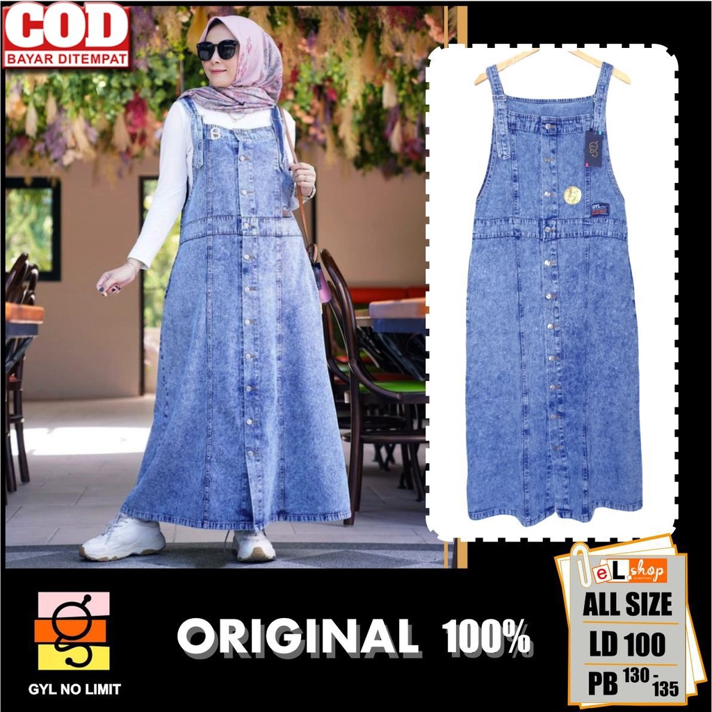 OVERALL JEANS GYL NO LIMIT TERBARU 2022 ORIGINAL 100% DENIM BLUE WASH WASHING ORI TREND FASHION KORE