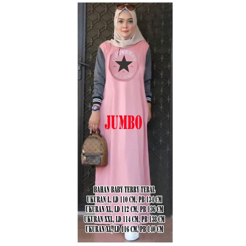Super Murah BAJU GAMIS MAXI CONVERSE PINK ABU TUA JUMBO XXXL MURAH