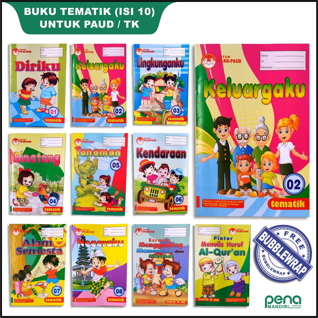 Tematik Buku Paket Kelompok TK A - TK B - PG KB PAUD Untuk 1 Tahun Isi 10 Buku Murah