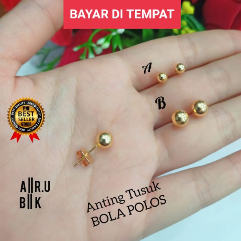 FHASION WANITA ANTING TUSUK BOLA POLOS LAPIS EMAS 24 K