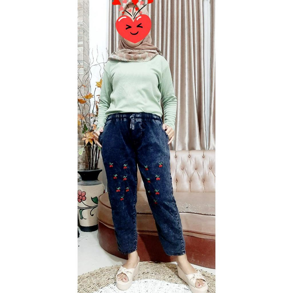 CELANA JEANS WANITA KEKINIAN BORDIR KOALA SELLA BAGGY PANTS KOREA