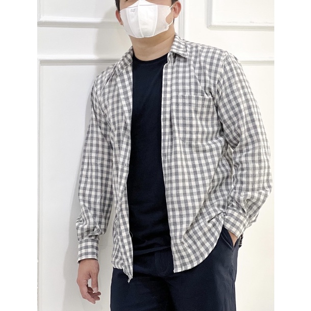 Uniqlo Long Sleeve Plaid Flannel Shirt kemeja pria-8