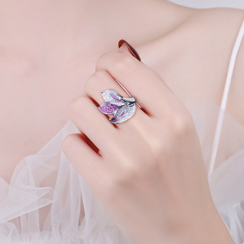 Fancyqube Cincin Sterling Silver 925 Desain Bunga Hias Kristal Zircon Mewah Berkilau Untuk Wanita