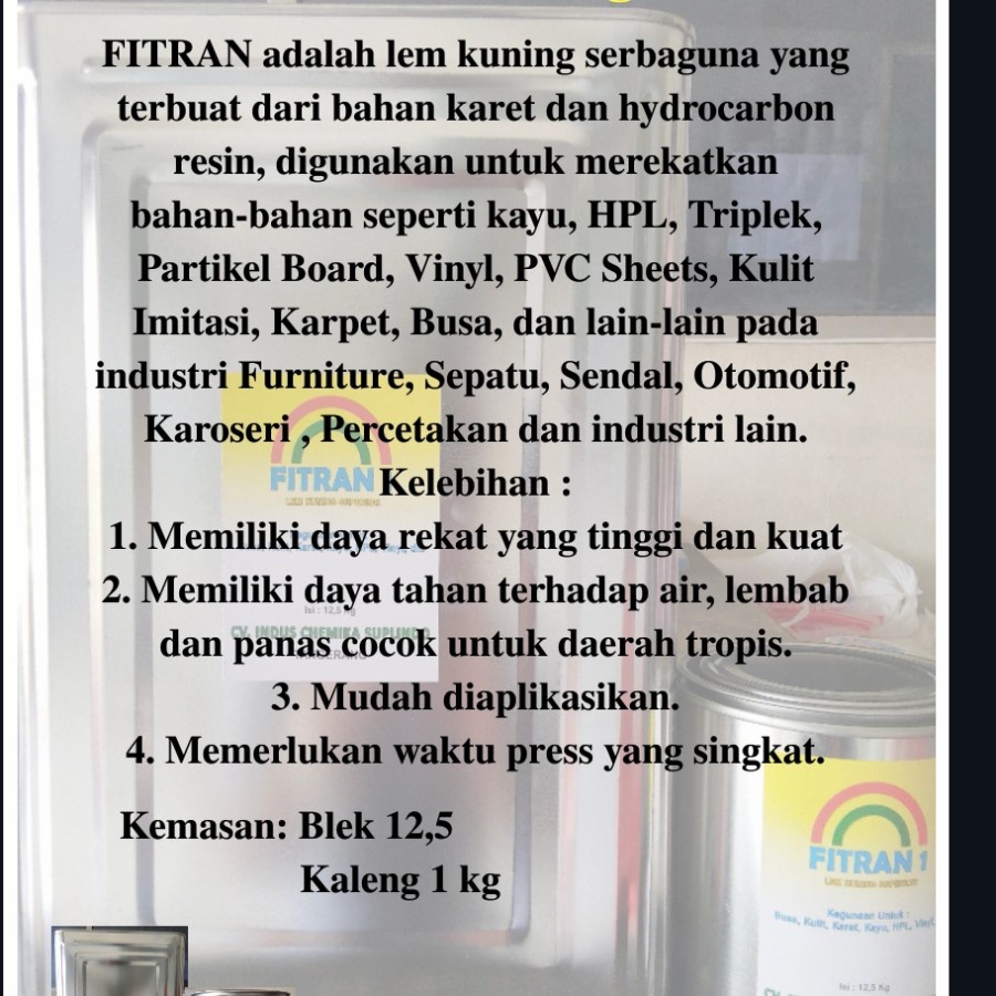 

Fitran Yellow Glue for rubber vinyl wood paper 1kg