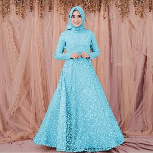 atk Dress Theresa Biru VZ biru hijau maxi hijab syari wanita panjang L modis nyaman elegant dan mur