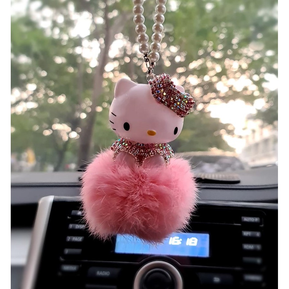 Car Hello Kitty Crystal Pendant Gantungan Pajangan Kaca Spion Tengah Mobil