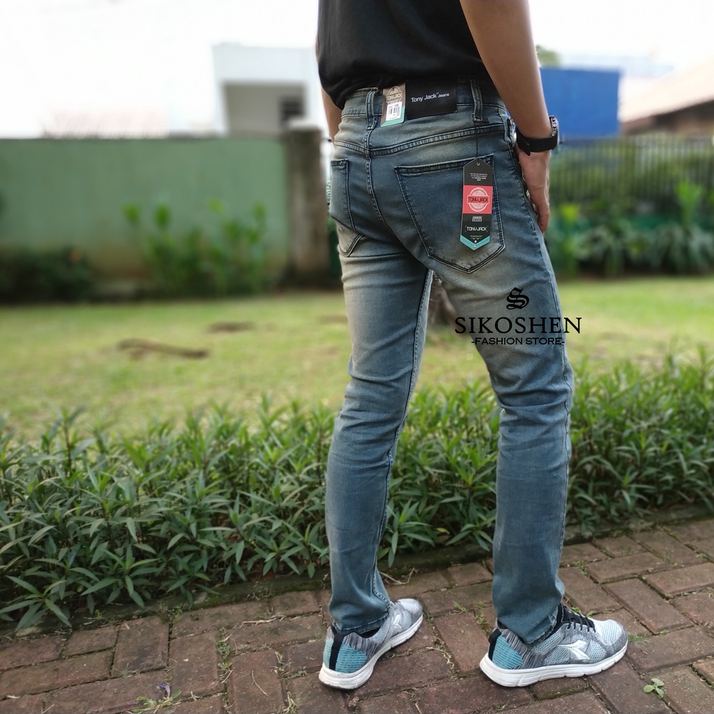 Celana Jeans Pria Original TONY JACK / Soft Jeans Panjang Biru Tua Wash