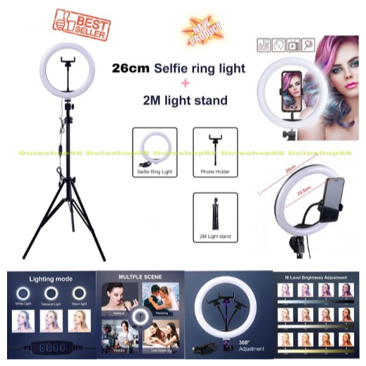 Ring Light Stand Tripod Holder Smartphone LED Light 26cm Tripod 2m Tripod Lampu