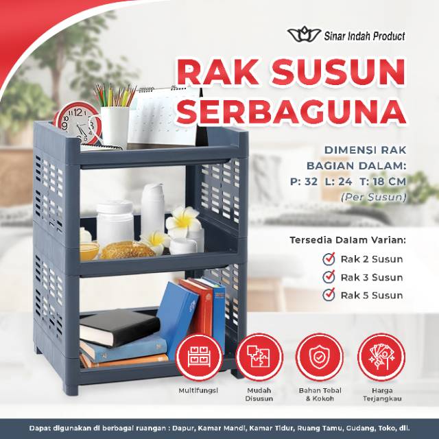 Rak Susun Rak Plastik Susun Rak Serbaguna 3 susun. Dimensi 32cm x 24cm