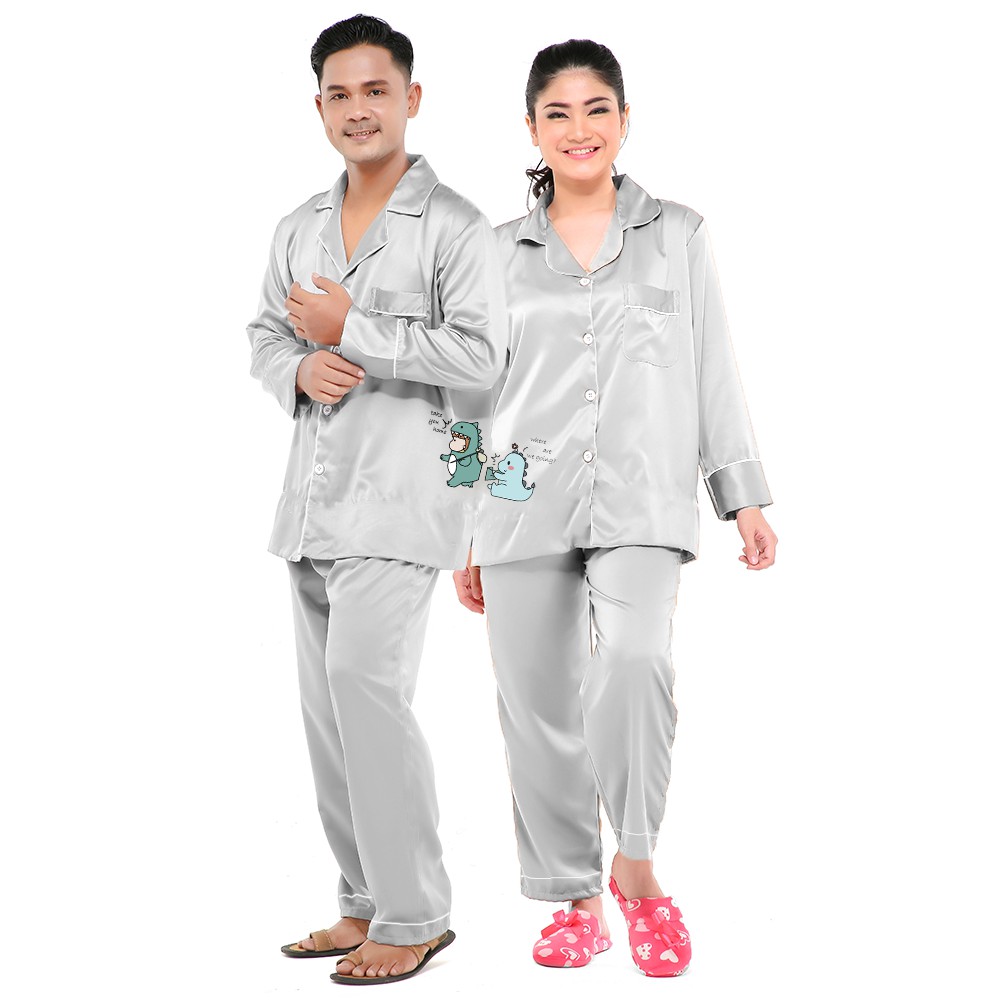 Zavyn Piyama Couple Satin Long Sleeve Dino Take You Home