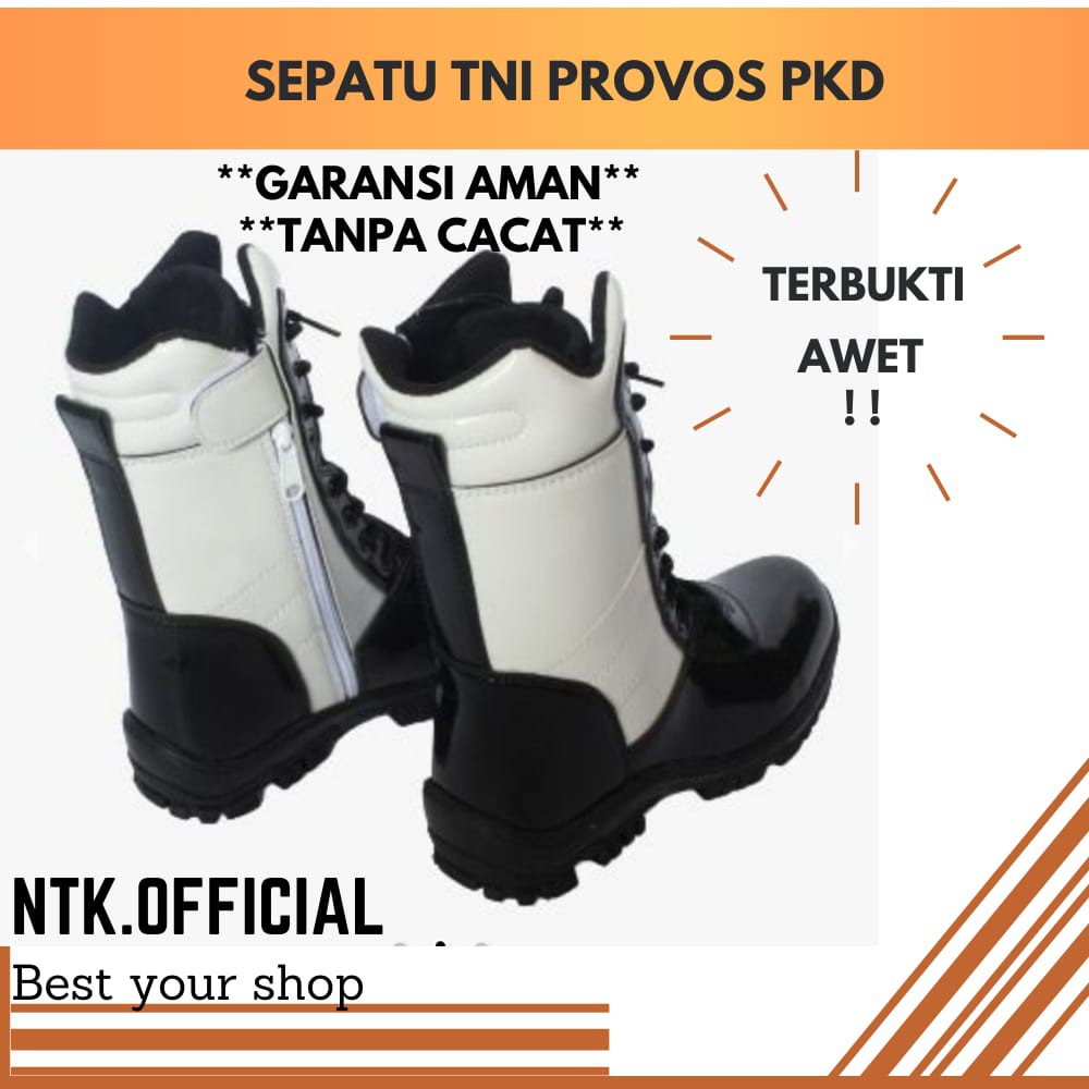 Sepatu PDL PROVOS PROVOST PROPOS TNI PKD SATPAM Dinas Lapangan Hitam Putih  - PT02