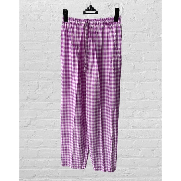 CELANA KULOT PANJANG WANITA TALI POLOS & MOTIF A031-Lilac kotak