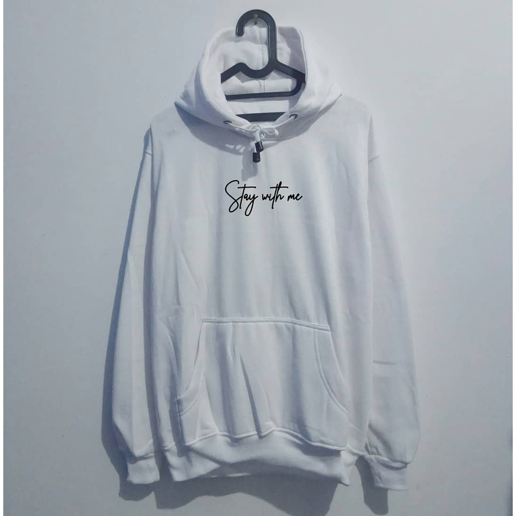 sweater hoodie distro pria original stay with me warna putih hoodie sweater pria disto zipper hoodie