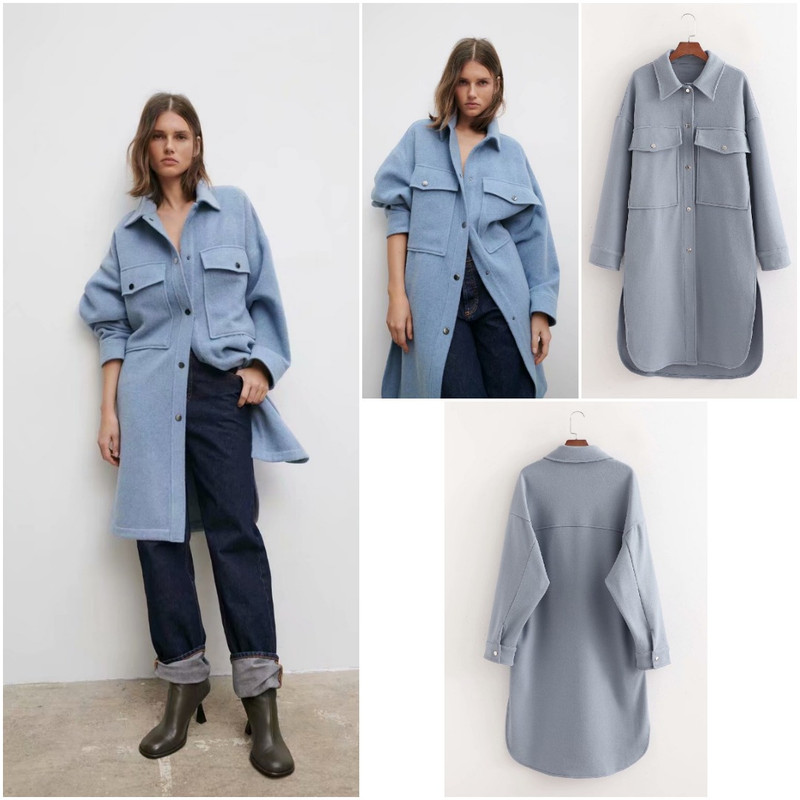 60253 Blue Trench Coat / Jaket Wool Biru