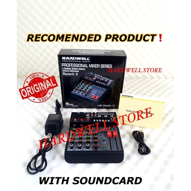 Mixer Audio / Mixer Podcast / Mixer Soundcard 4 Channel Hardwell Reverb 4 Original Mixer Live Record