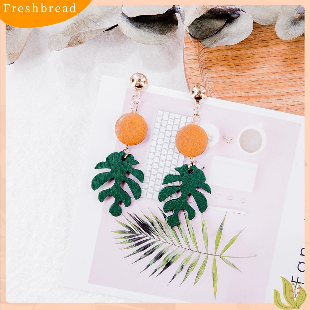 [TERLARIS]Bohemian Wooden Monstera Leaf Dangle Women Stud Earrings/Ear Clips Jewelry Gift