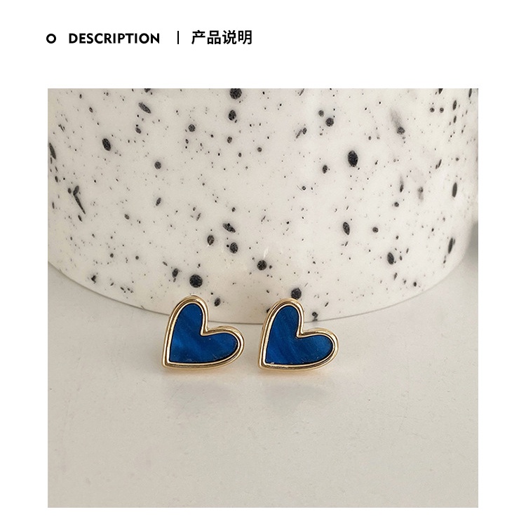 Biru berbentuk Hati klip telinga tanpa tindik wanita desain anting-anting temperamen telinga studs B