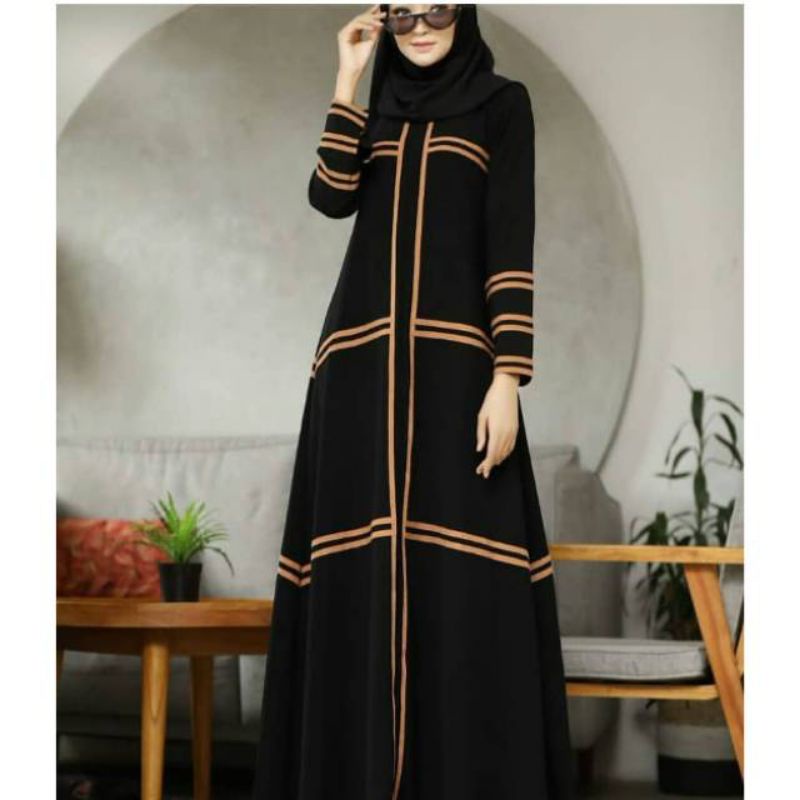 Abaya Arab Hitam Raudho Gamis Saudi Bahan Jetblack Saudi Resleting Depan Termurah