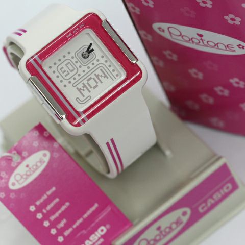 Jam Tangan Fashion Sport Cewek Wanita Remaja Casio Poptone LCF21-4DR Pink Original