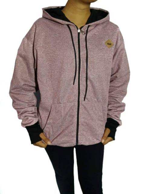 Jaket hoodie resleting twotone roundhand flece tebal L-XL