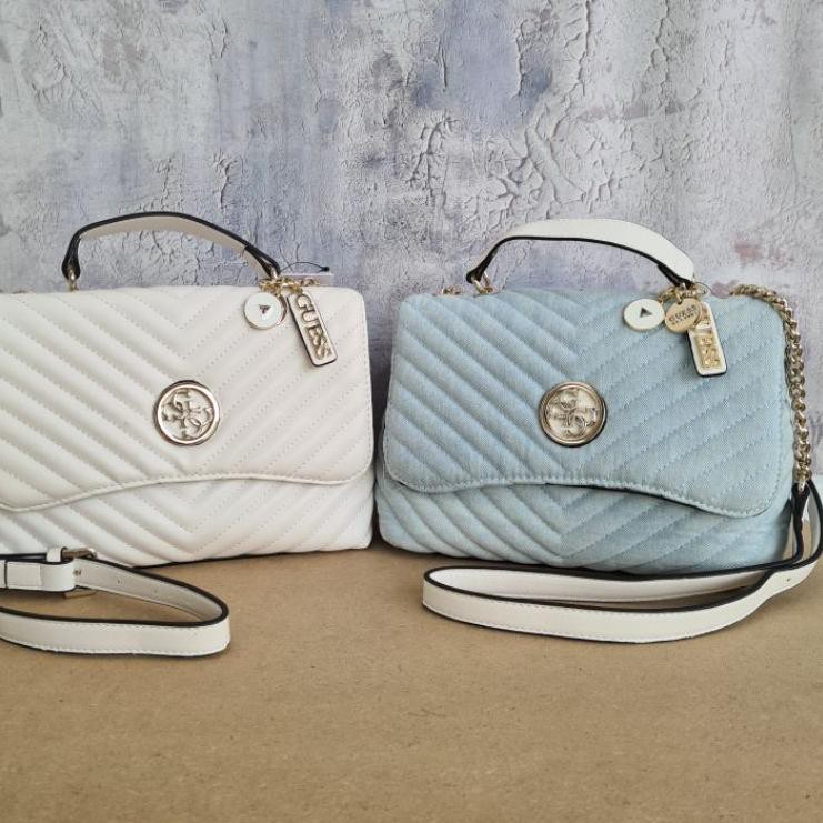 T3rpopulerr Tas gs blakely guess cevron top handle flap bag denim beige black white new arrivalCodee