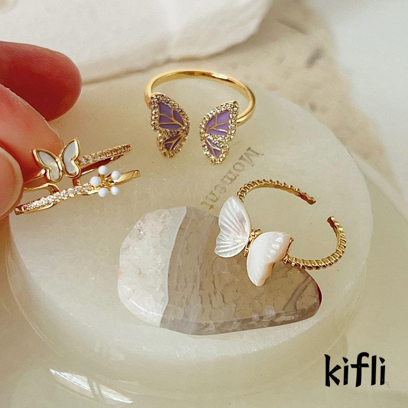 Cincin Desain Kupu-Kupu Aksen Mutiara Untuk Wanita