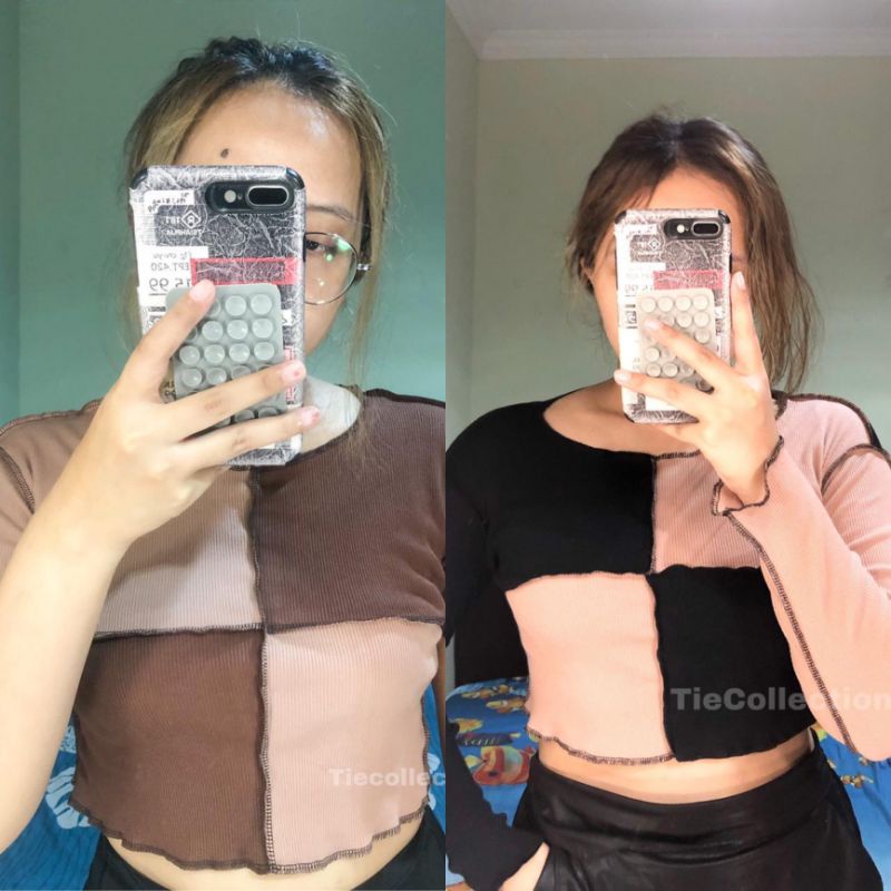 Crop Top Two Tone / baju wanita korea / crop top korea