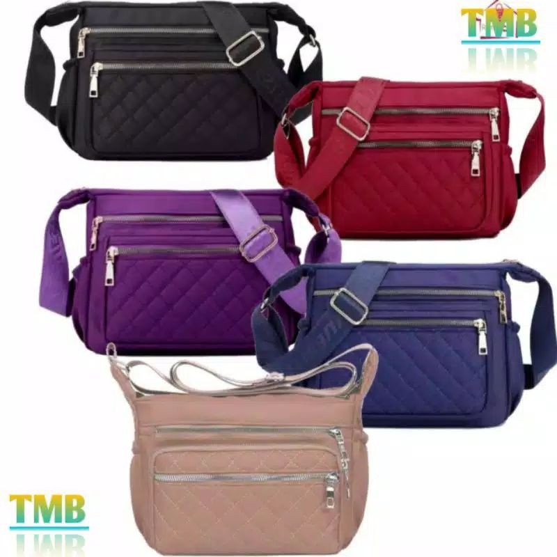 Tas Wanita Crossbody Tahan Air Nilon Kotak-kotak Messenger Bahu Tas Kasual Top-Handle Wanita