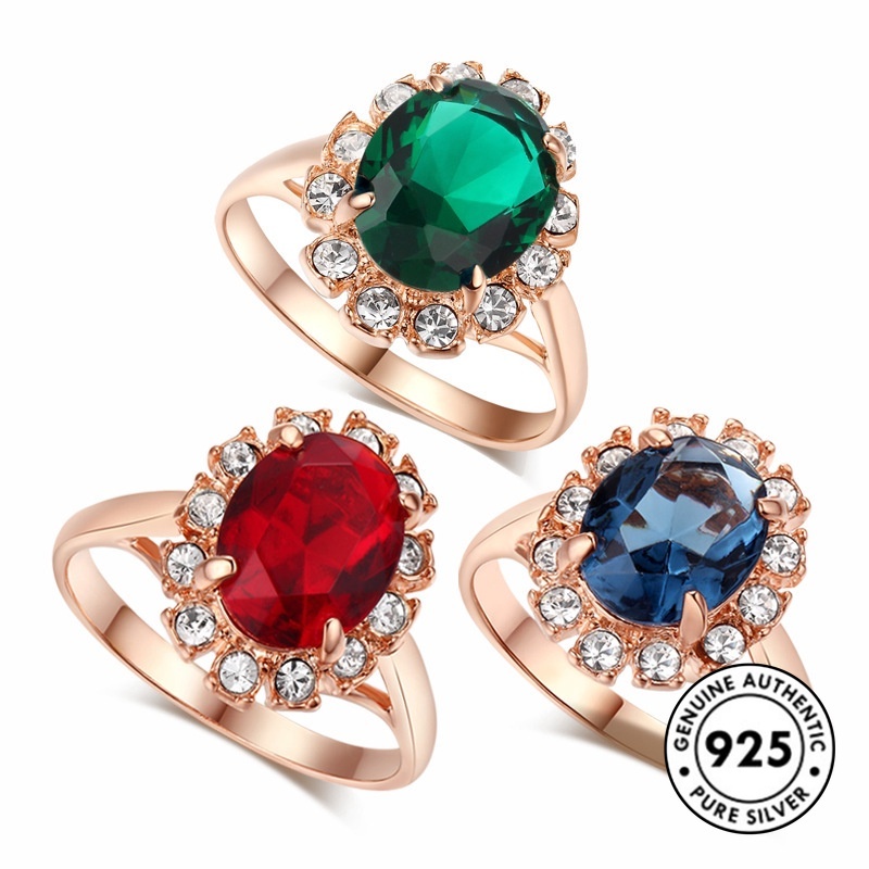 Cincin Sterling Silver 925 Gaya Vintage Dengan Emerald Warna Rose Gold Untuk Wanita