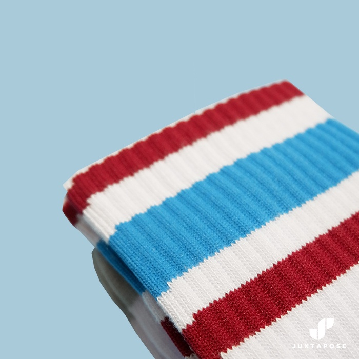 Kaos Kaki Motif Stripe Oldschool Garis Carribean - Socks Skate Kaos Kaki Panjang Pria Wanita - Juxtapose