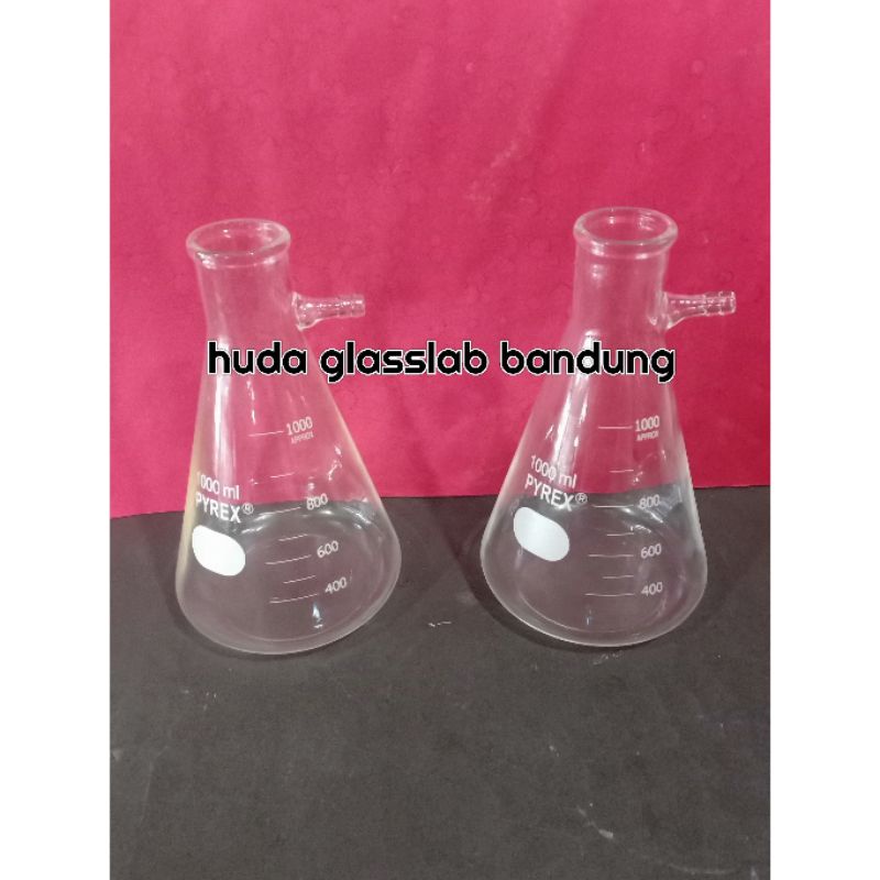filtering flask 1000ml pyrex,erlenmeyer pipa samping 1000ml