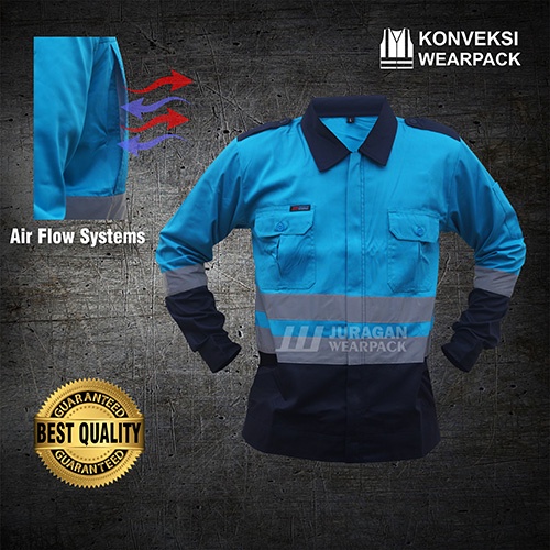 Wearpack Safety Warna Biru Toska Kombinasi Biru Navy