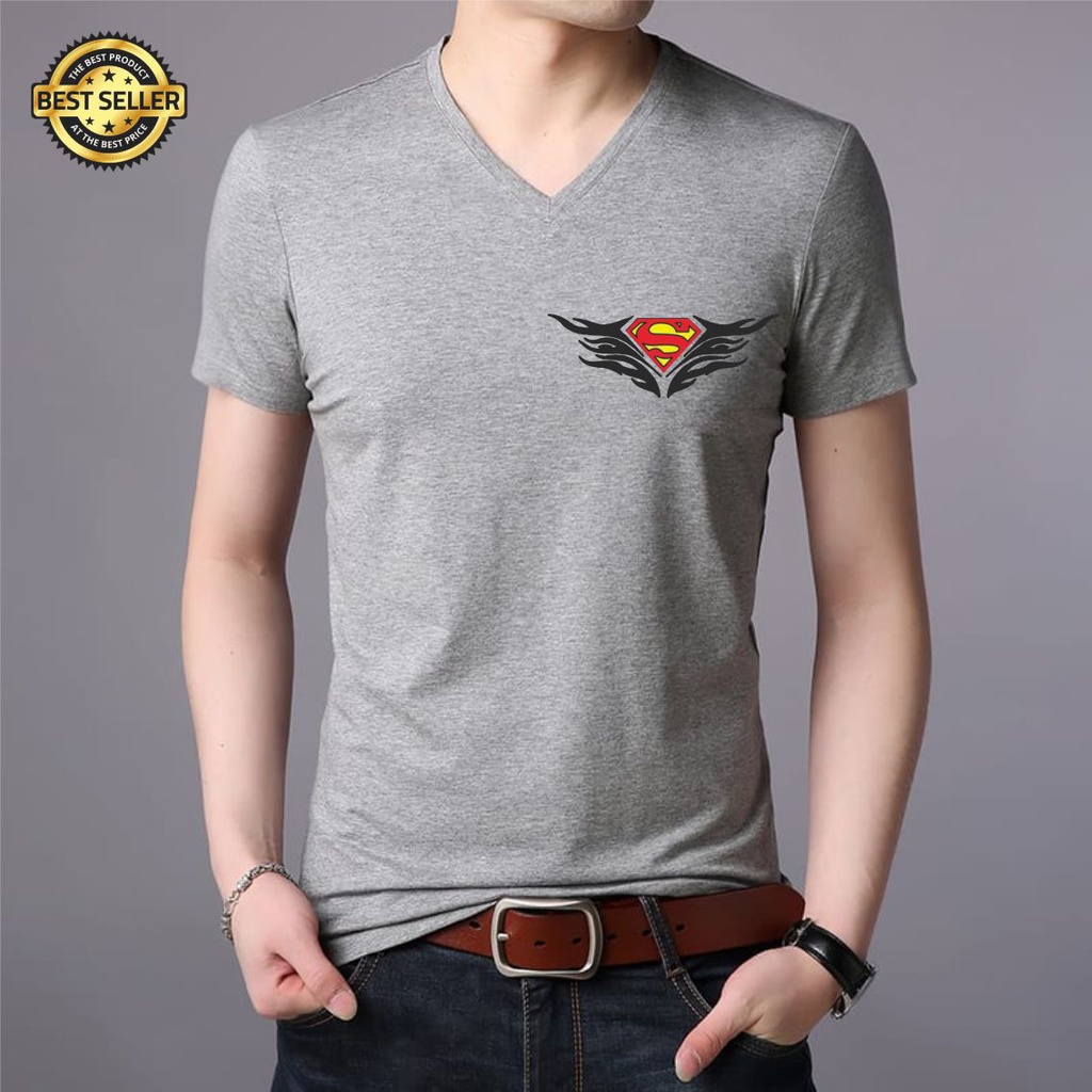 KAOS DEWASA PRIA/WANITA LEHER V-NECK LOGO SUPERMAN SIMPLE BAJU DEWASA T-SHIRT SIMPEL CATTON COMBED