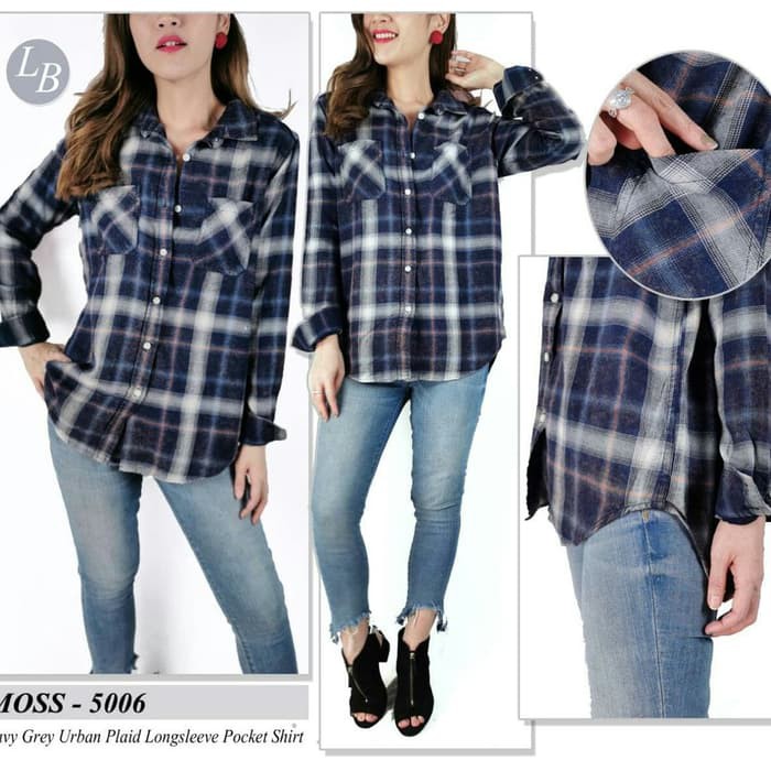 kemeja navy grey urban plaid mossimo