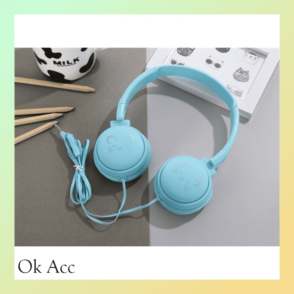 Headphone Bando warna macaron kabel MIC game headset