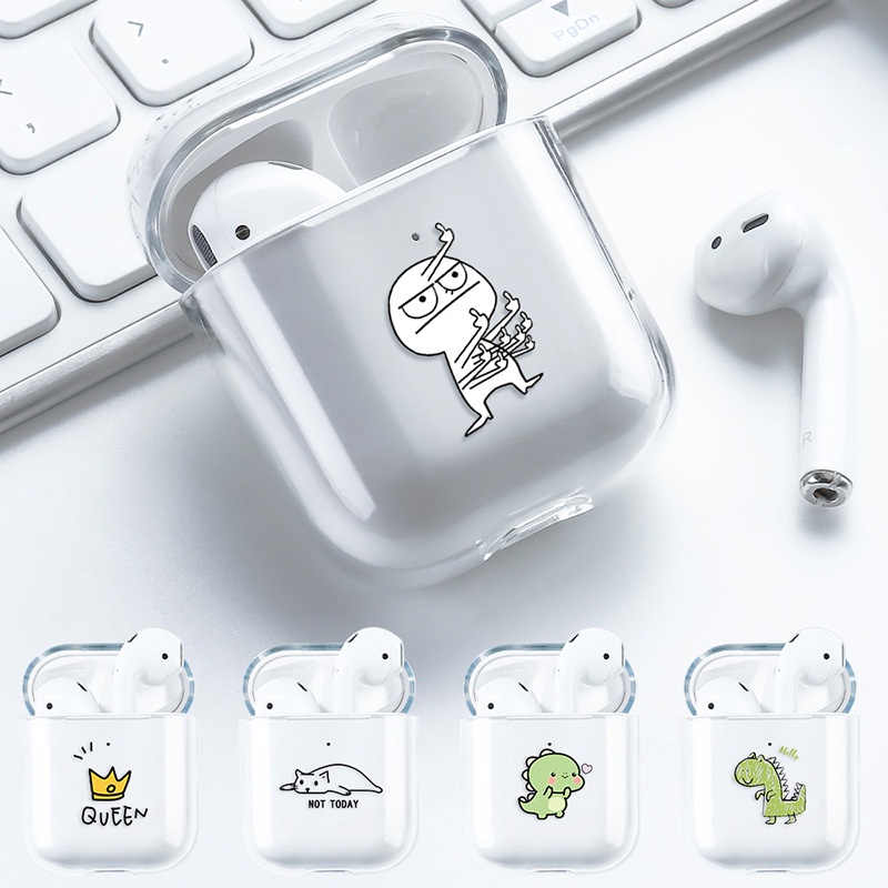 Case Transparan Motif Kartun Dinosaurus Untuk AirPods 1 2