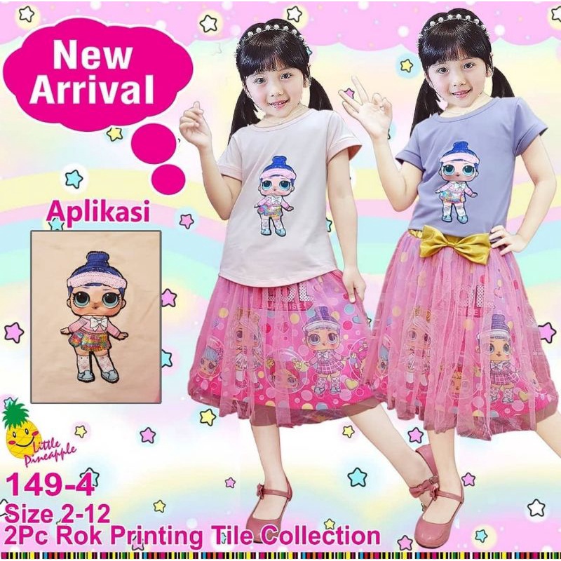 LITTLE PINEAPPLE 149-4 Setelan Rok Tile Anak Perempuan LOL LED