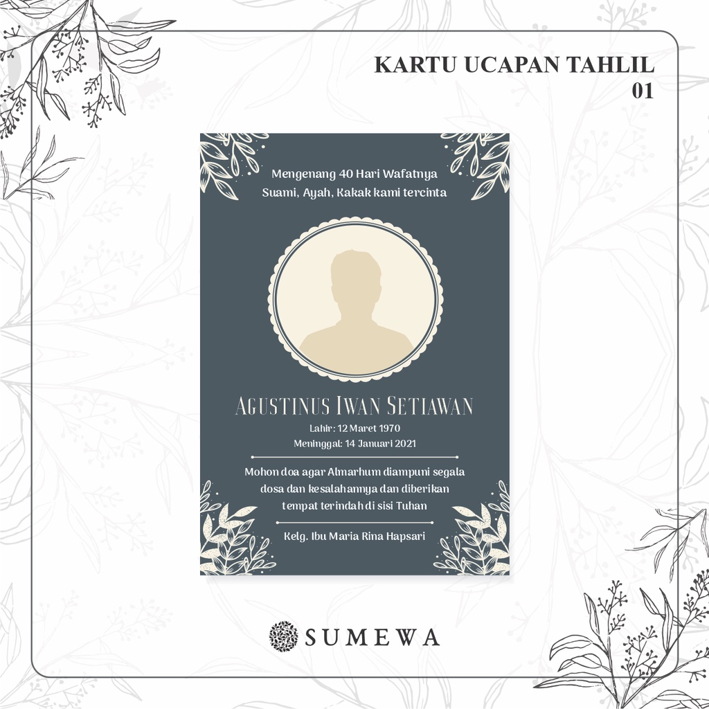 Kartu Ucapan Tahlilan / Kartu Ucapan Peringatan Meninggal 40 Hari / Kartu Ucapan Peringatan 1000 Har