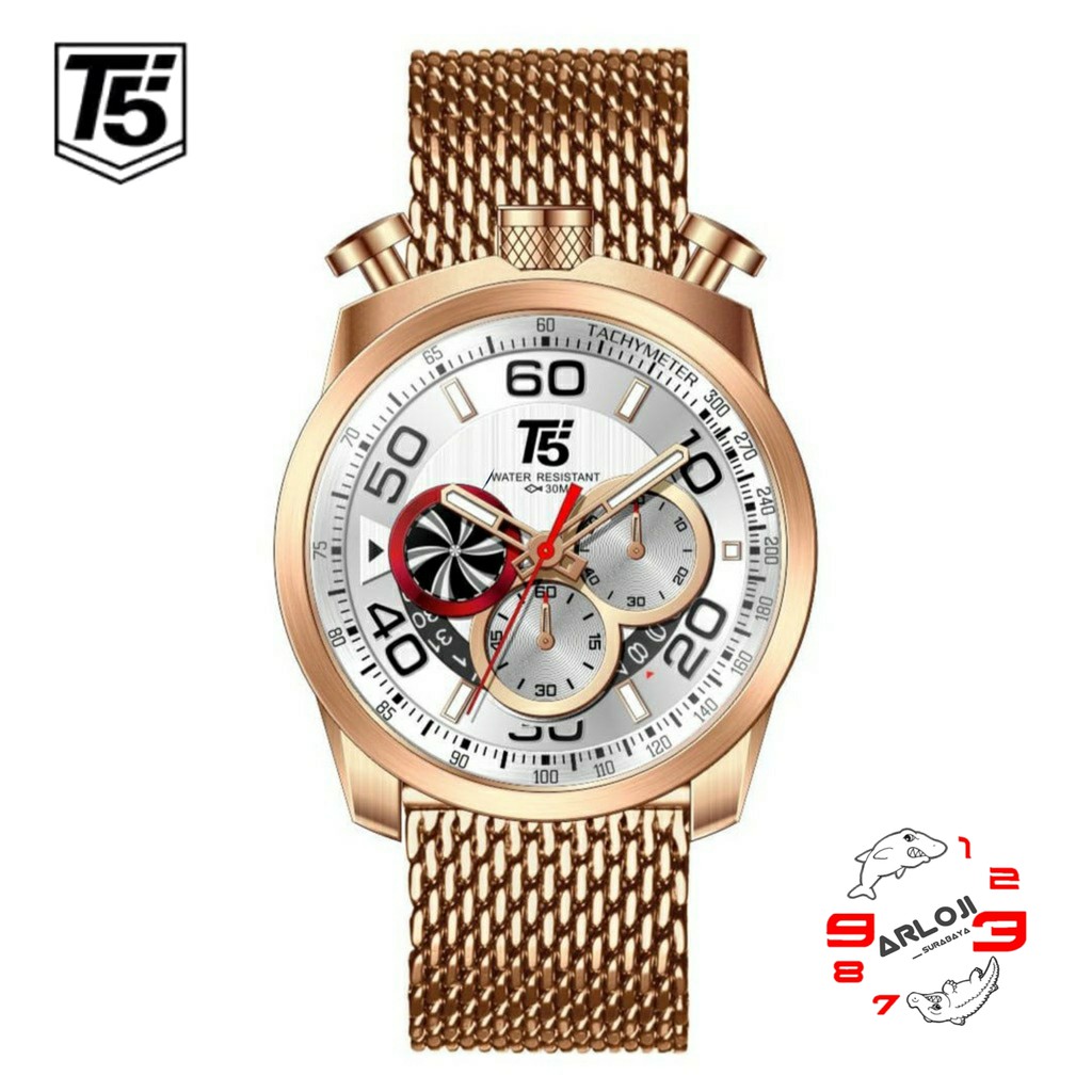 Arloji_Surabaya • Jam Tangan T5 H3748 Original Analog Bergaransi Rantai Stainlees Crono Aktif