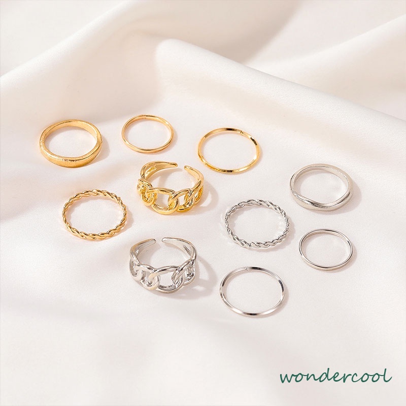 5pcs / Set Fashion Cincin Wanita Model Terbuka Geometri Warna Silver / Gold Gaya Vintage-Won