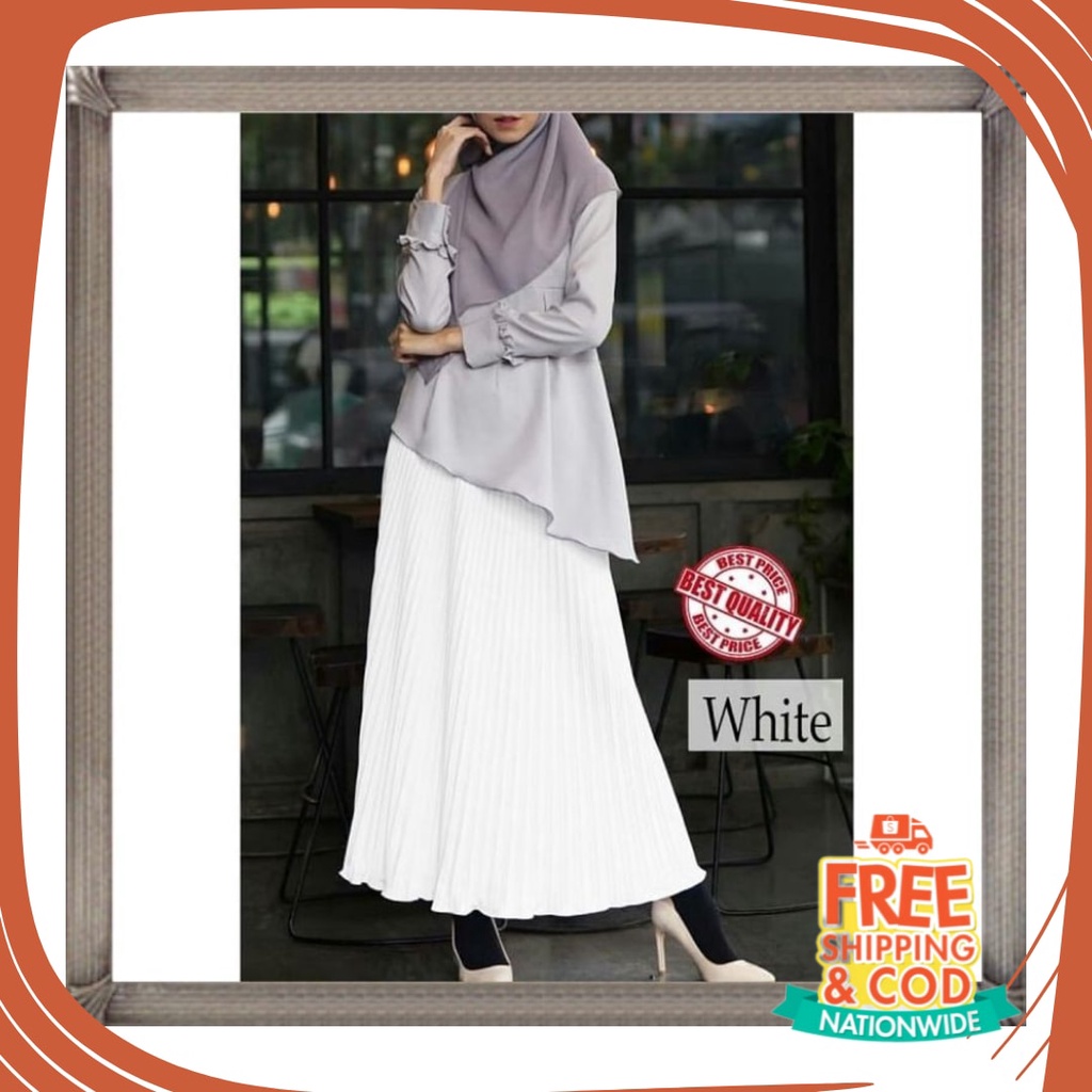 Bawahan remaja Anak Sekolah Kuliah Dewasa Street /  Rok Putih Plisket White Wanita Dewasa Polos Panj